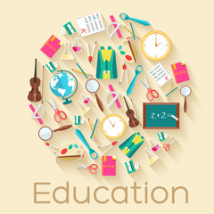 back to school circle flat icons concept. Vector illustration de