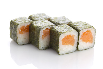 Sushi maki roll with salmon isolated