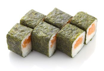 Sushi maki roll with salmon isolated