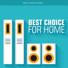 Flat home theater system on the background with long shadow and