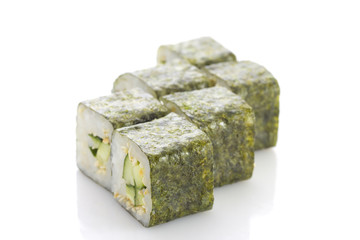 Sushi maki with cucumber and sesame isolated