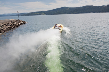 Speedboat Heading out into the Lake