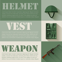 flat military soldier equipment set design concept. Vector illus