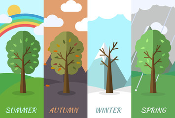 season icon set of nature tree background. Tamplate for web and