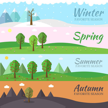 season icon set of nature tree background. Tamplate for web and