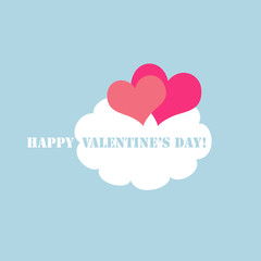 Valentine's Day card with two pink hearts on a cloud