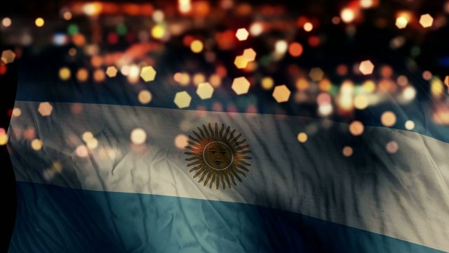Argentina Flag Light Night Bokeh Abstract Loop Animation
