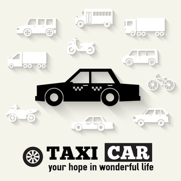 Flat taxi car background illustration concept. Tamplate for web