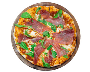 Delicious italian pizza on wooden table