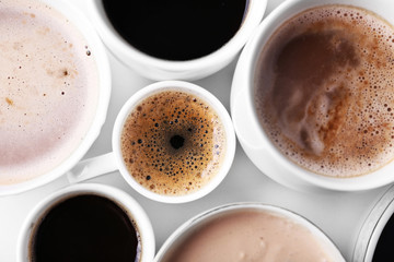 Lots of coffee cups on white background