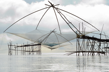 Water scape scene with square dip net in Patthalung,Thailand