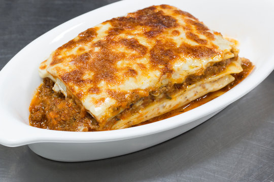 italian lasagna on white plate