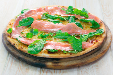 Pizza with Mozzarella, Salmon Slice