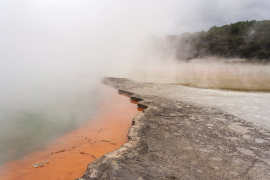 mist over Champagne pool in Waiotapu