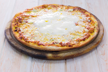 Delicious italian pizza on wood