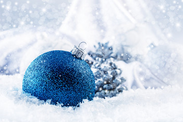 Luxury blue Christmas ball with ornaments in Christmas Snowy 