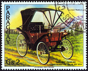 Fototapeta na wymiar Peugeot-Daimler of 1894 (Paraguay 1983)