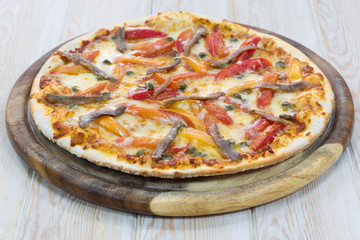 Delicious pizza on wood