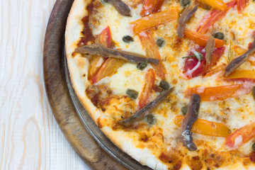 Delicious pizza on wood