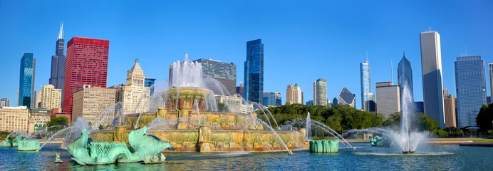 Fotobehang Buckingham Fountain panorama, Chicago, IL, US © Oleksandr Dibrova