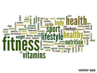 Vector conceptual fitness health word cloud
