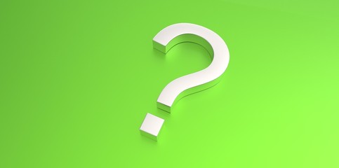white 3D question mark on green background