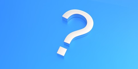 white 3D question mark on blue background
