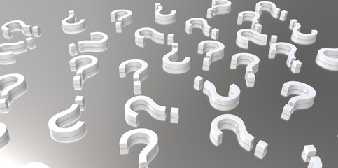 white 3D question marks on grey gray silver background