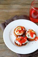 Bruschetta tasty with chopped tomatoes