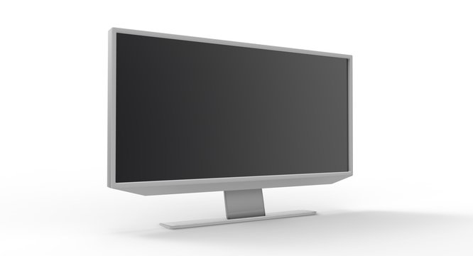 gray silver metal iron reflective 3D TV LCD on white background