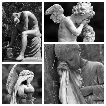mourning collage -images from european monumental  cemeteries