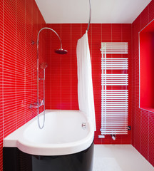 Red bathroom in a modern house