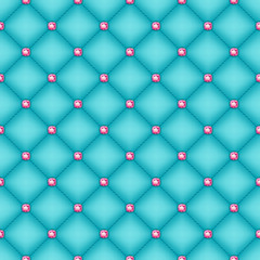 Seamless turquoise quilted background with pins.