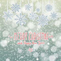 winter Merry christmas card with snowflakes, vector illustration