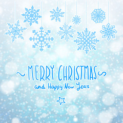 winter Merry christmas card with snowflakes, vector illustration