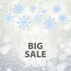 Winter sale background banner and snow. Christmas. Vector