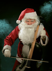 Santa Cklaus playing cello over dark background