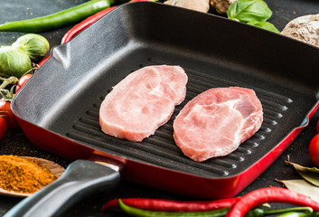 pork in a frying pan