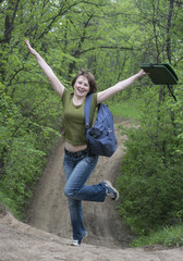 Girl on a forest road