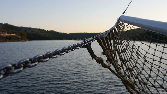 front view of boat whilst cruising through canal in croatia