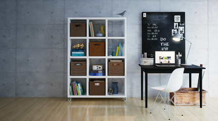 Schreibtsich an Wand mit regal - Workplace with shelf © Christian Hillebrand
