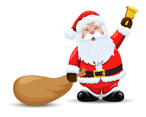 Santa Claus with a bag and bell. Vector