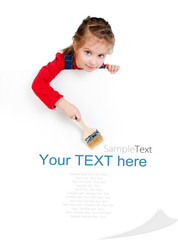 little girl with a brush and white banner