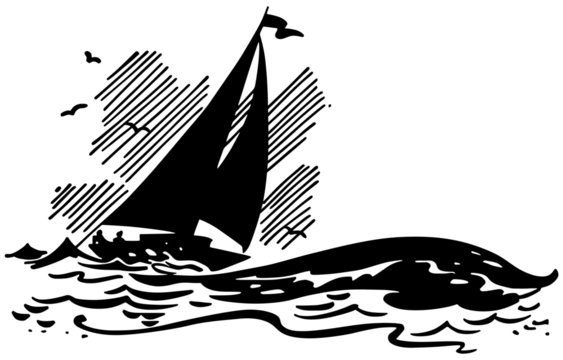 black sailboat sailing on waves clip art preview
