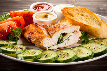 Roast chicken fillet and vegetables