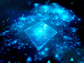 Blue glowing square with blurred elements