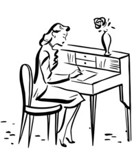 Lady Writing At Desk