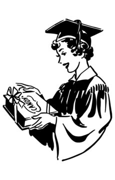 graduate holding candy gift black and white clip art preview