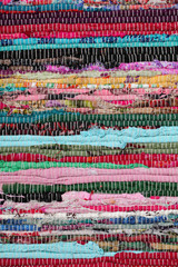 Closeup of handmade colorful ethnic retro rug