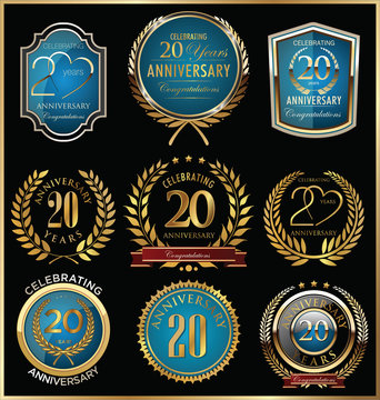 Anniversary labels and laurel wreaths